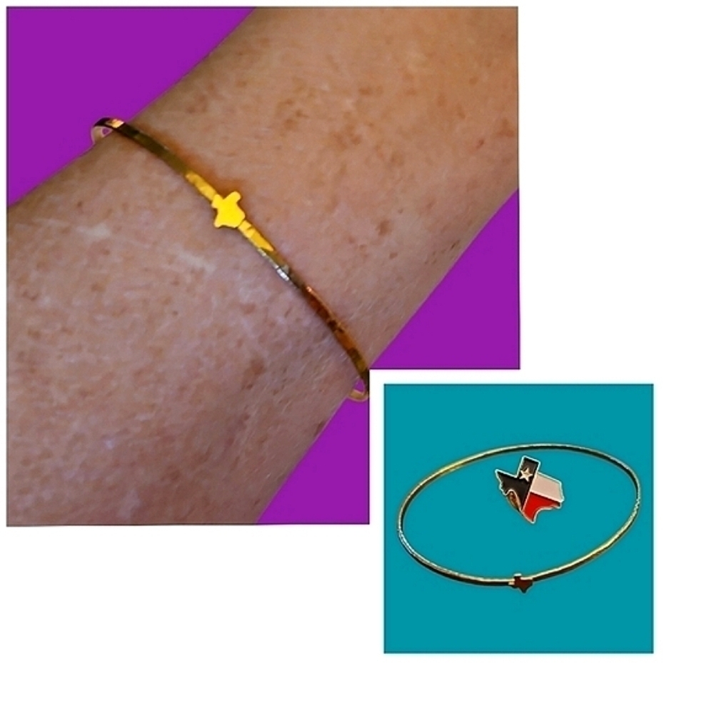 3/$30 Dainty Hammered Thin Texas State Bracelet and Lapel Pin